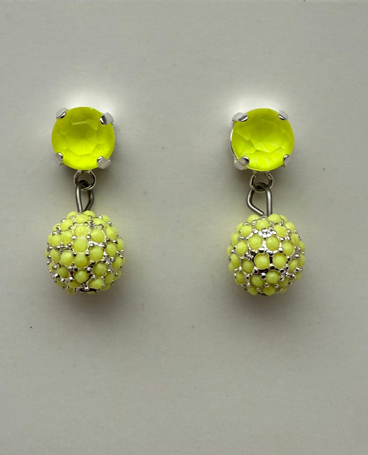 Neon Yellow Stud with Pave Crystal Dangle Earrings