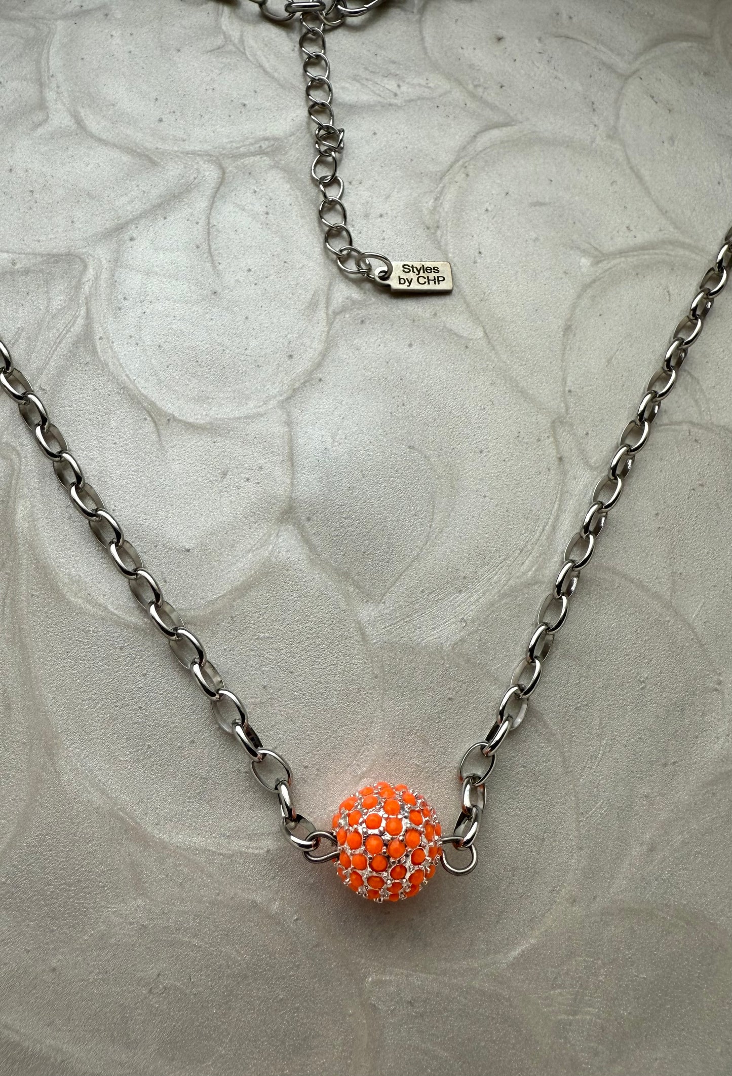 Neon Orange Pave Crystal Ball Necklace