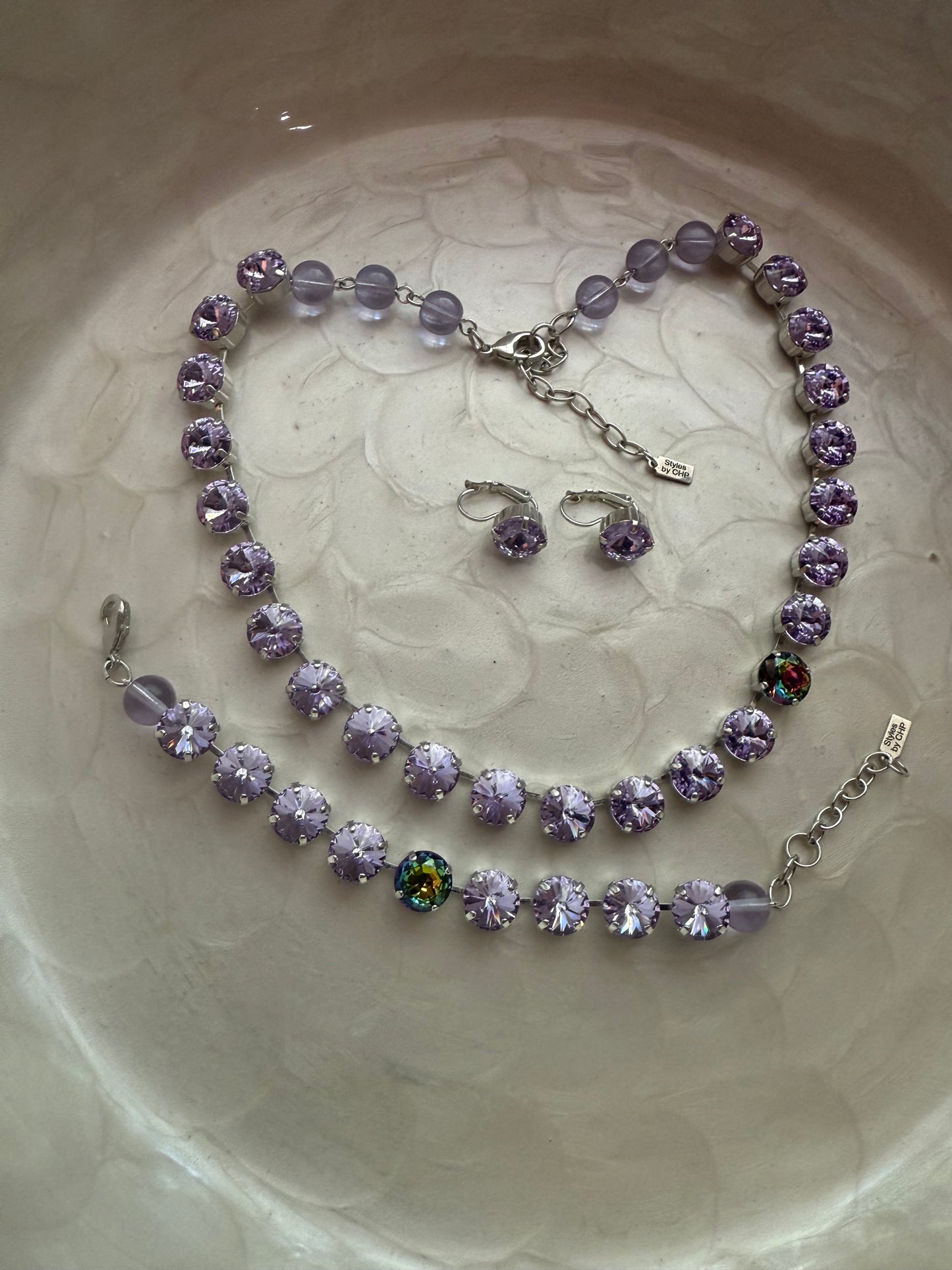 Handmade Necklace Set Violet Stones with Volcano stone