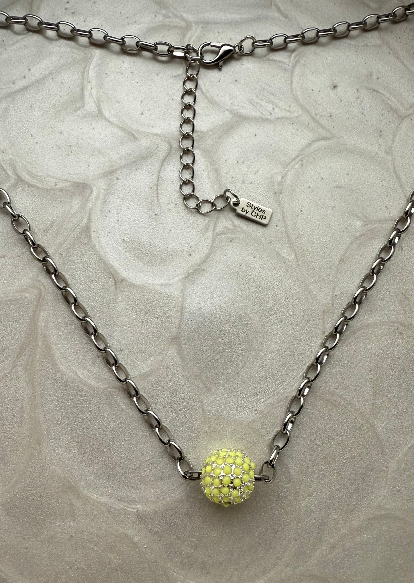 Neon Yellow Pave Crystal Ball Necklace