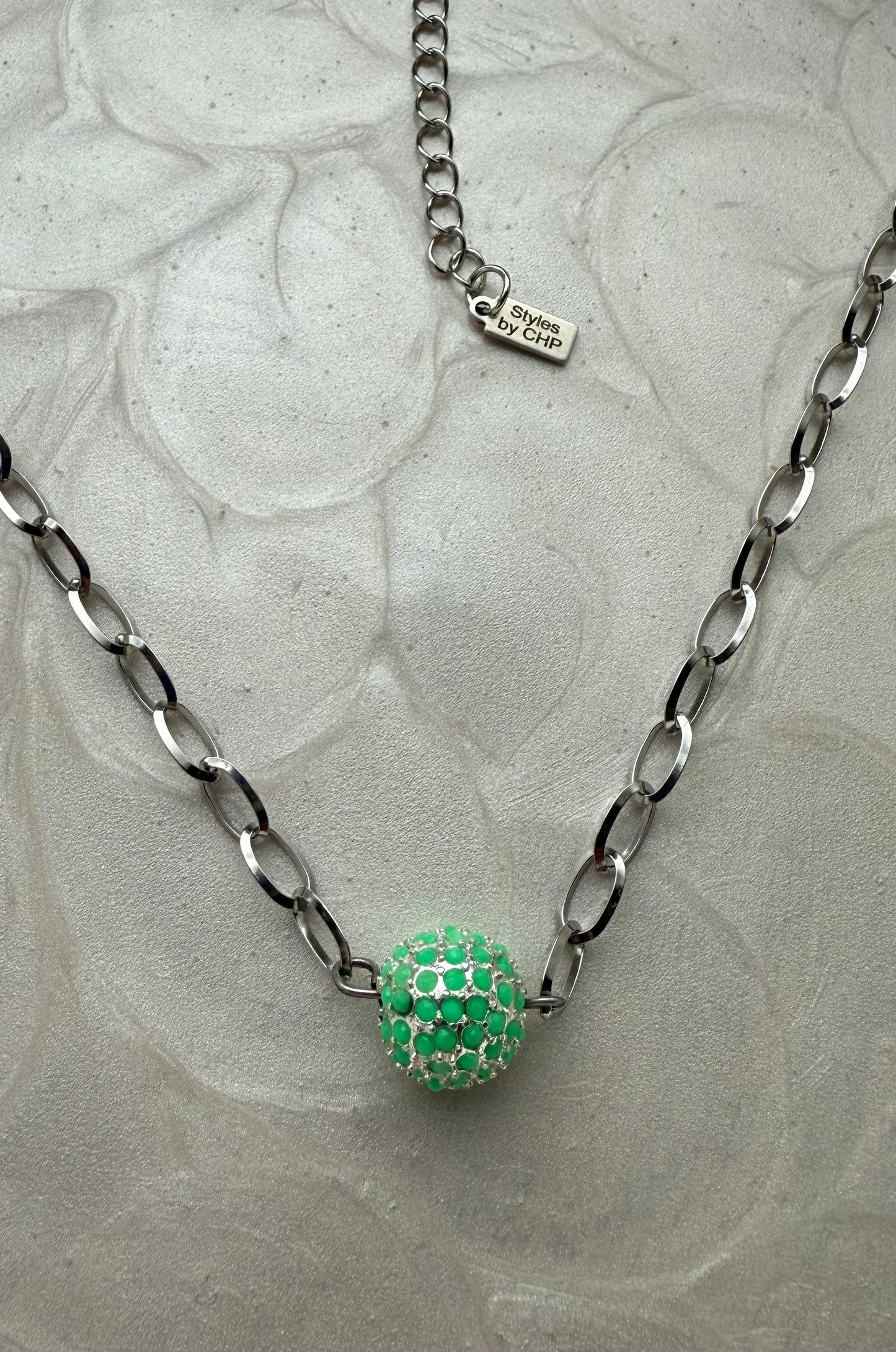 Neon Green Pave Crystal Ball Necklace