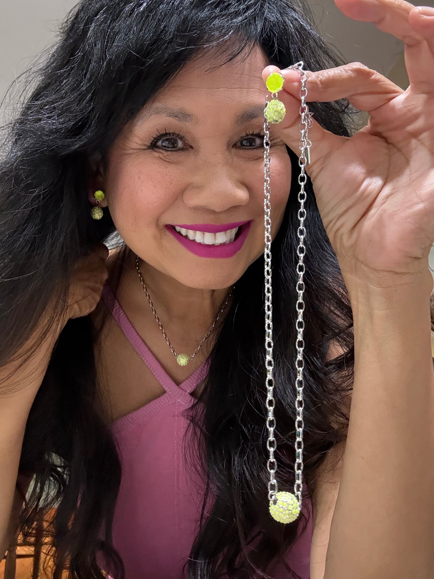 Neon Yellow Necklace and Neon Yellow Stud Dangle Earrings Set