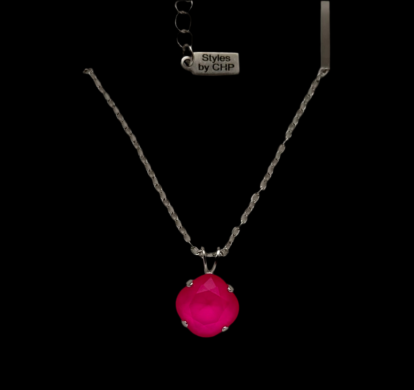 Neon Pink 1 Stone Square Necklace