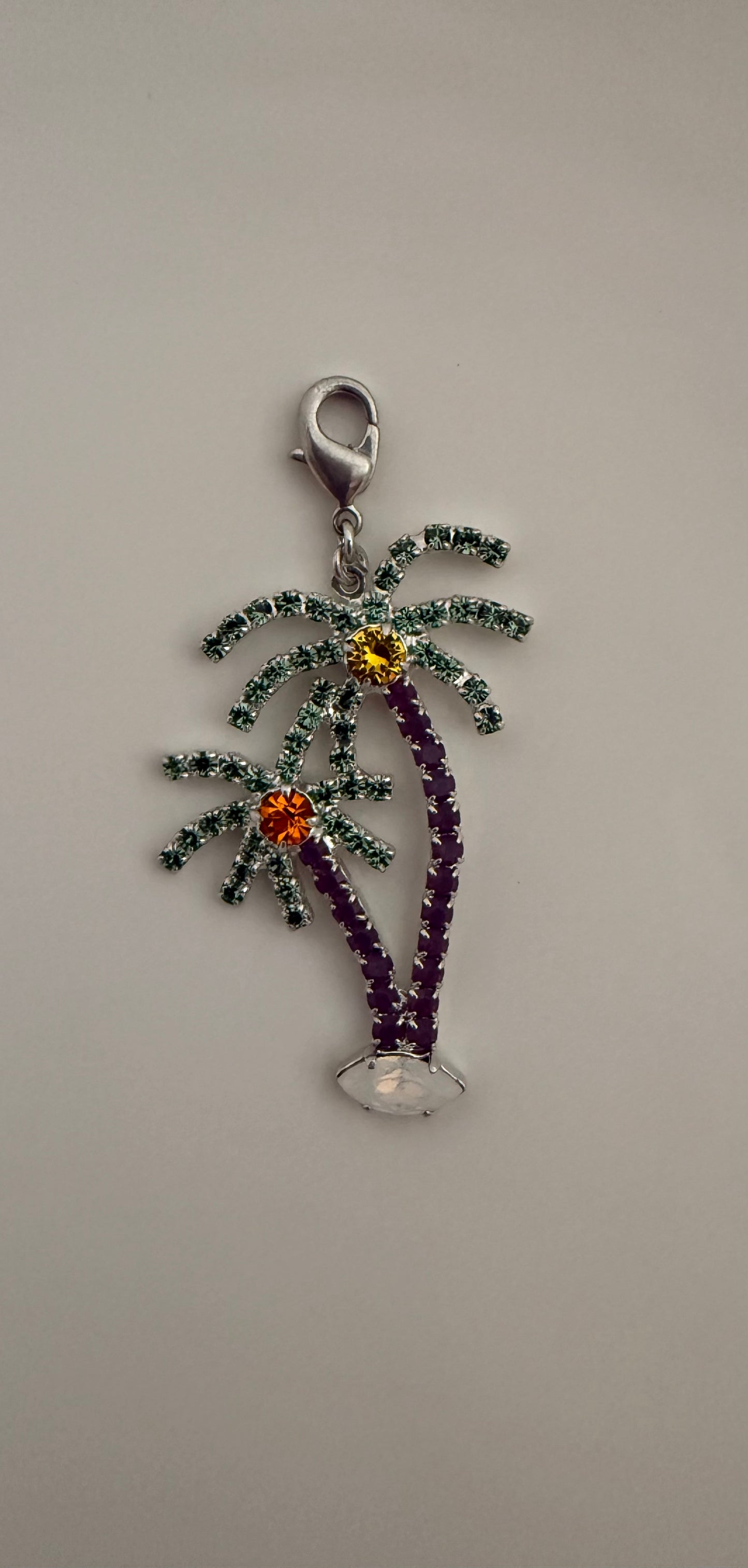 Hand Soldered large Palm Tree Pendant-Opal bottom stone with Orange and Topaz stones in the middle