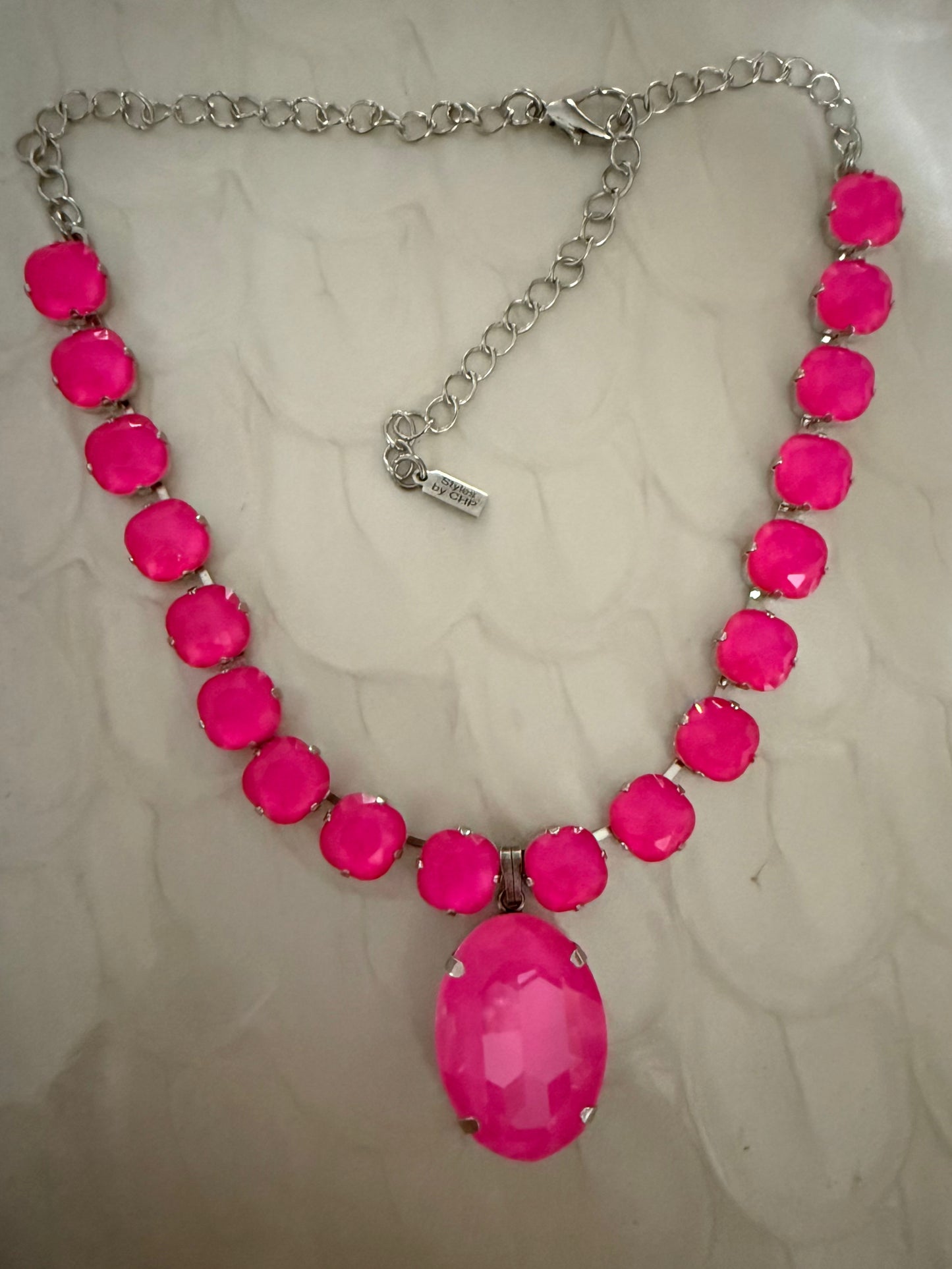 Neon Pink Square Necklace with Oval Pink Ignite Pendant