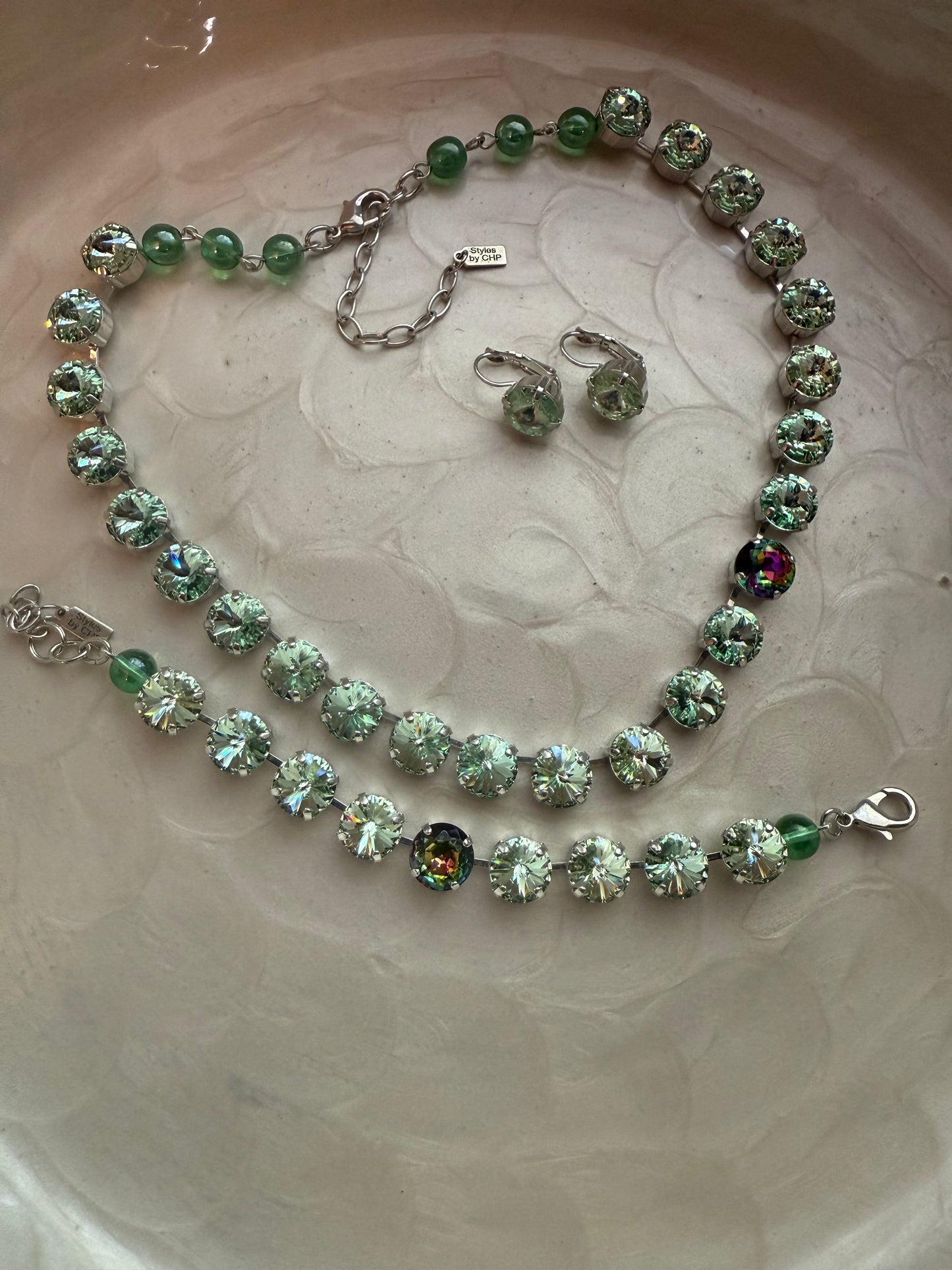 Handmade Necklace Set Chrysolite Stones With Volcano Stone