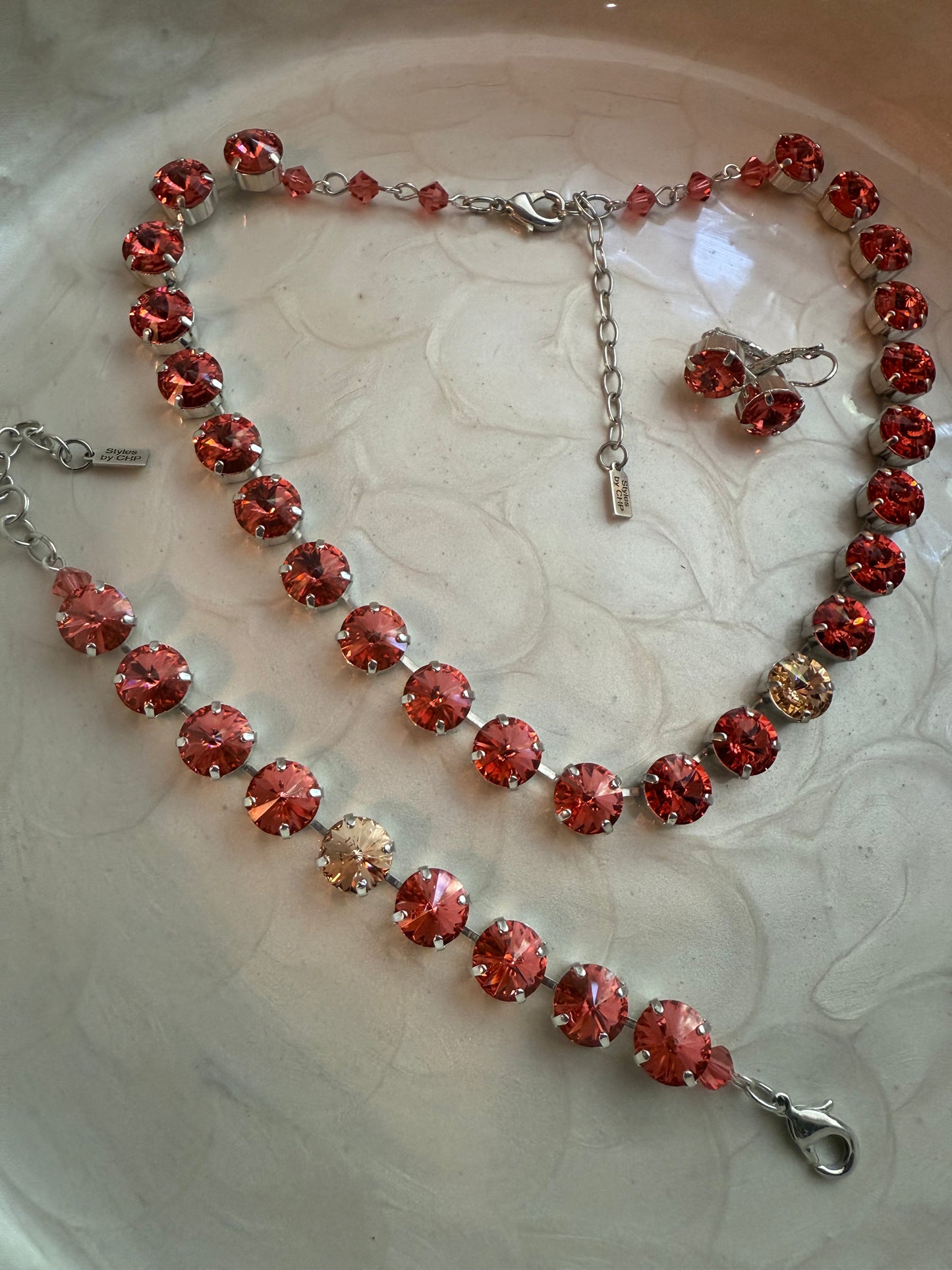 Handmade Necklace Set in Padparadscha Stones With Peach Stone