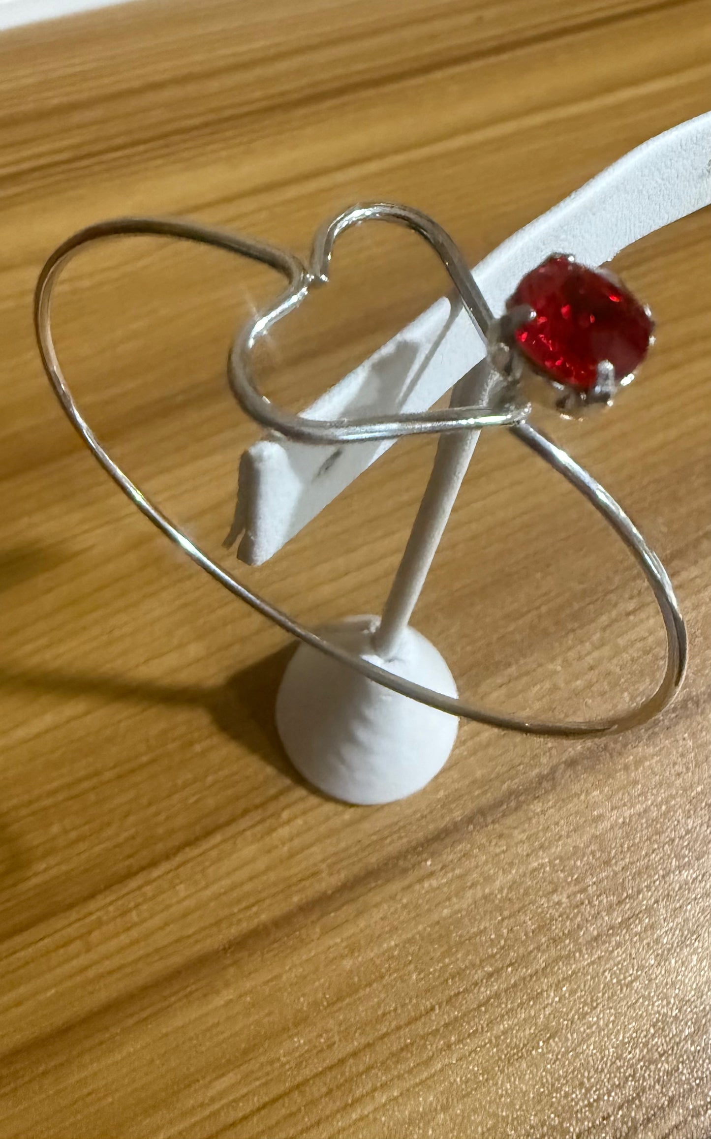 Heart Bangle Bracelet with Siam Red SS39 Stone