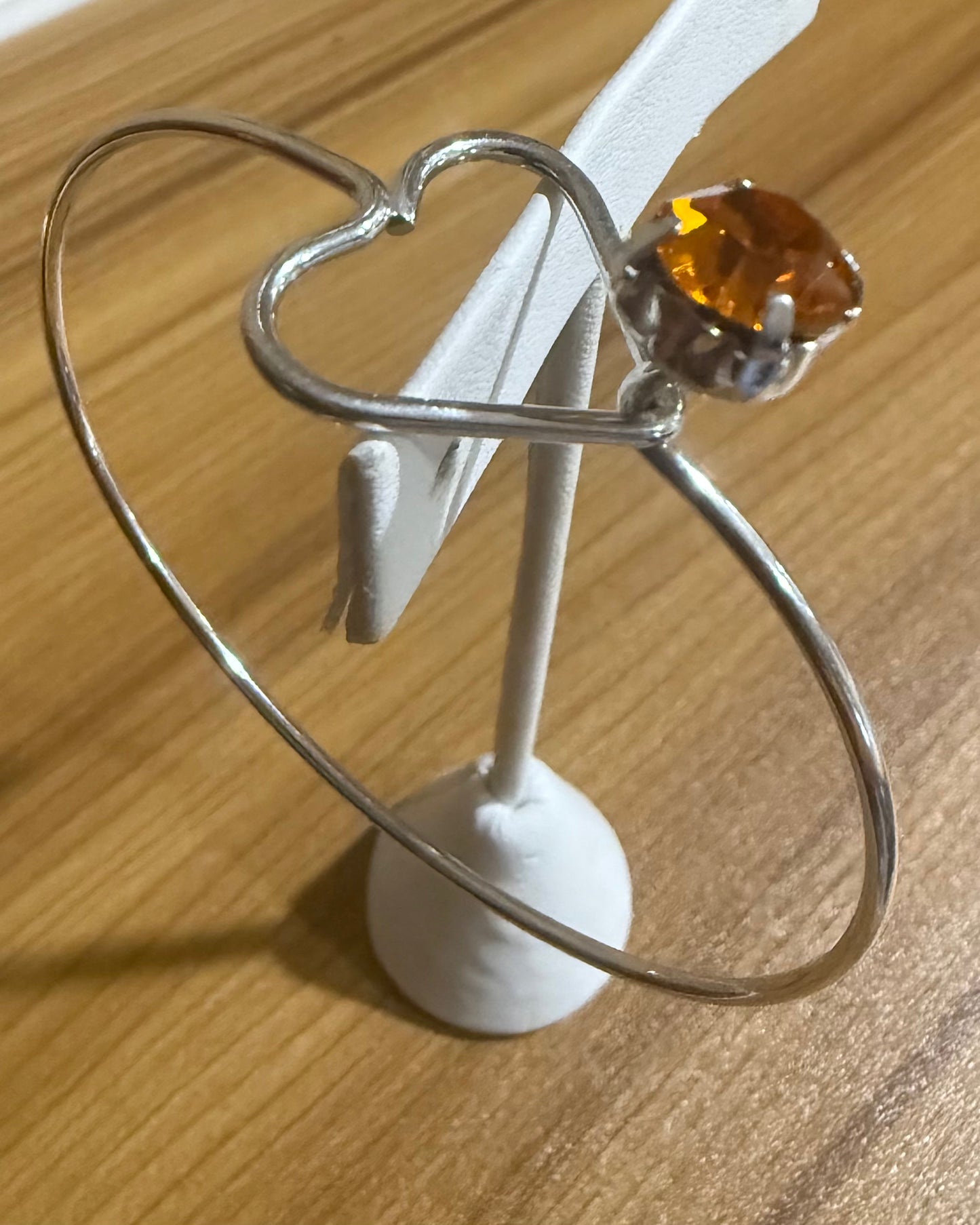 Heart Bangle Bracelet with Light Amber SS39 Stone