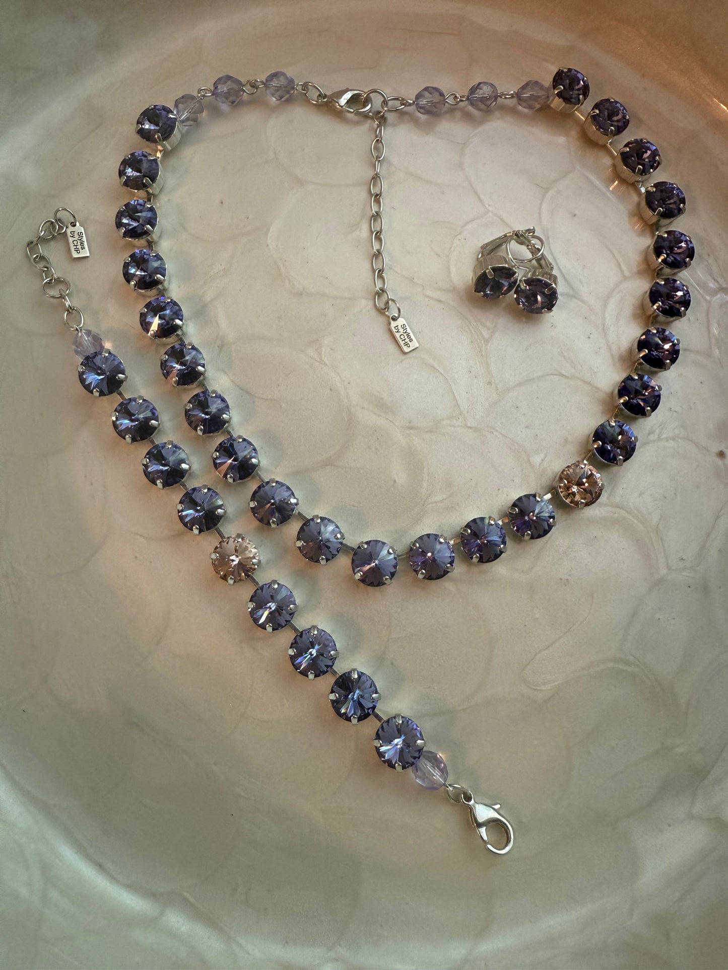 Handmade Necklace Set in Tanzanite Stones with Vintage Rose stone