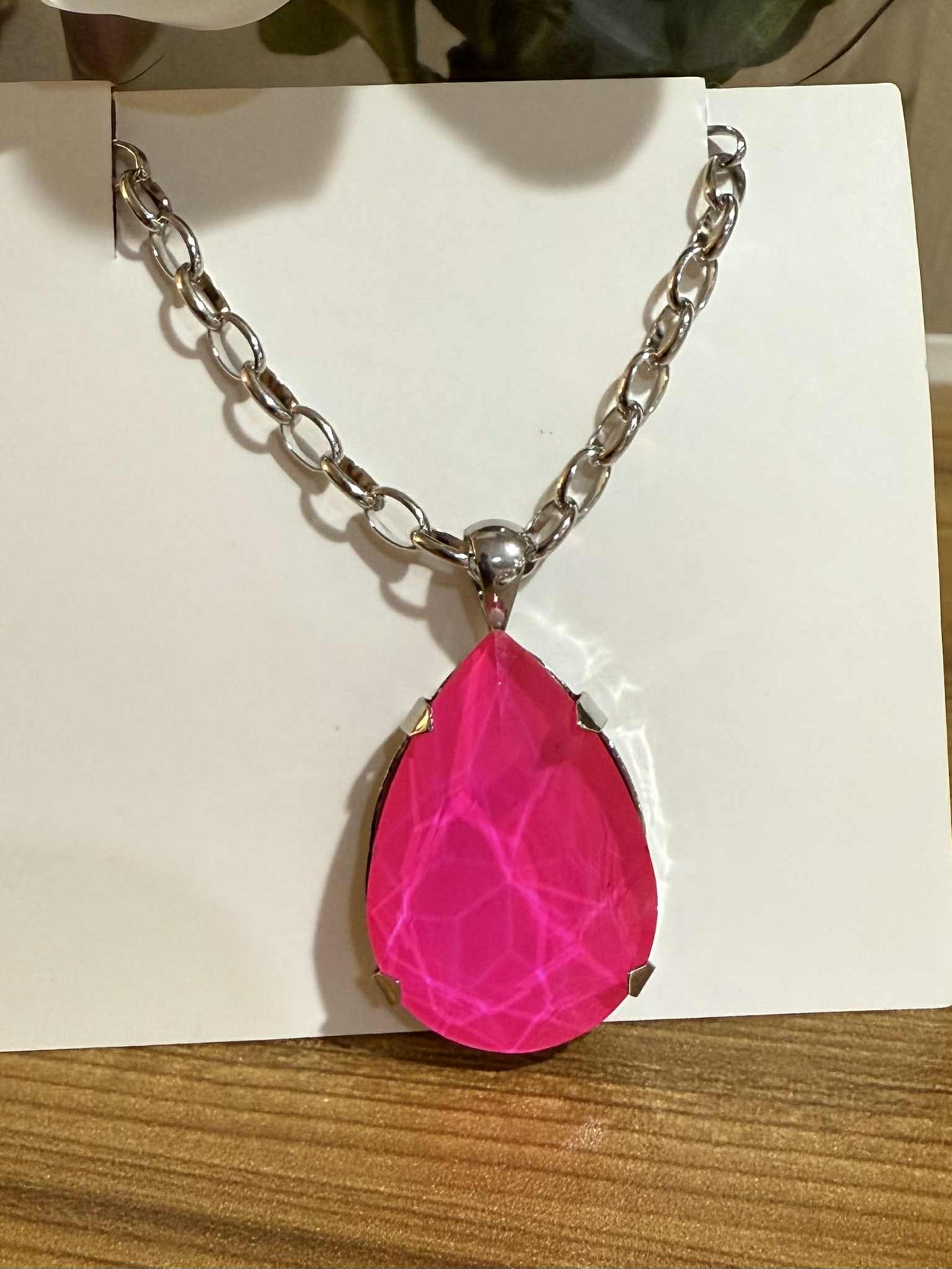 Hot Pink Teardrop Necklace