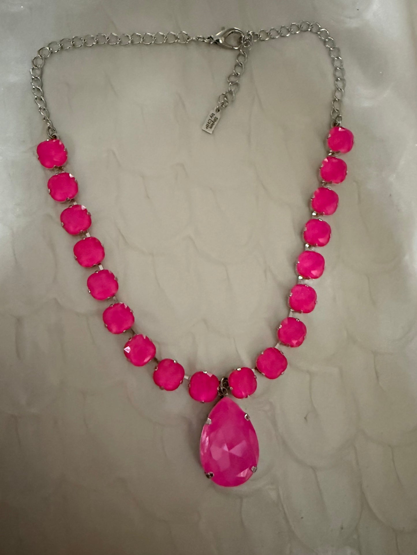 Neon Pink Square Necklace with Large Pink Ignite Teardrop Pendant