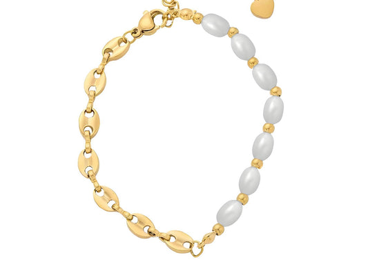 Coffee Bean chain and Small Pearl Bracelet