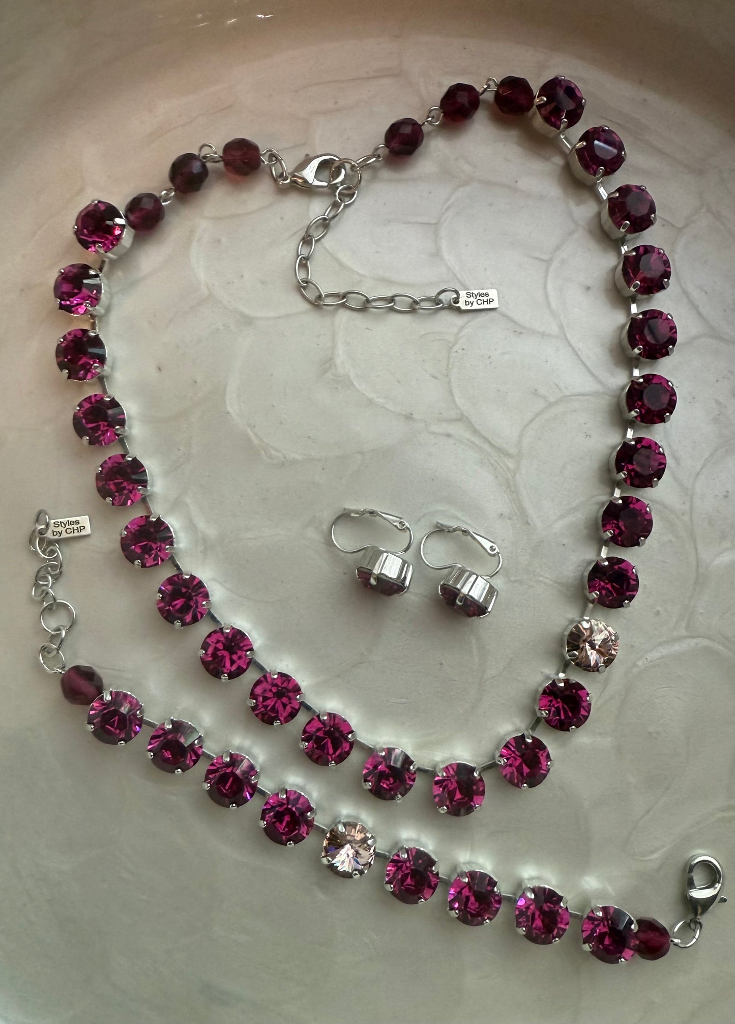 Handmade Necklace Set Fuchsia Stones with Light Peach stone