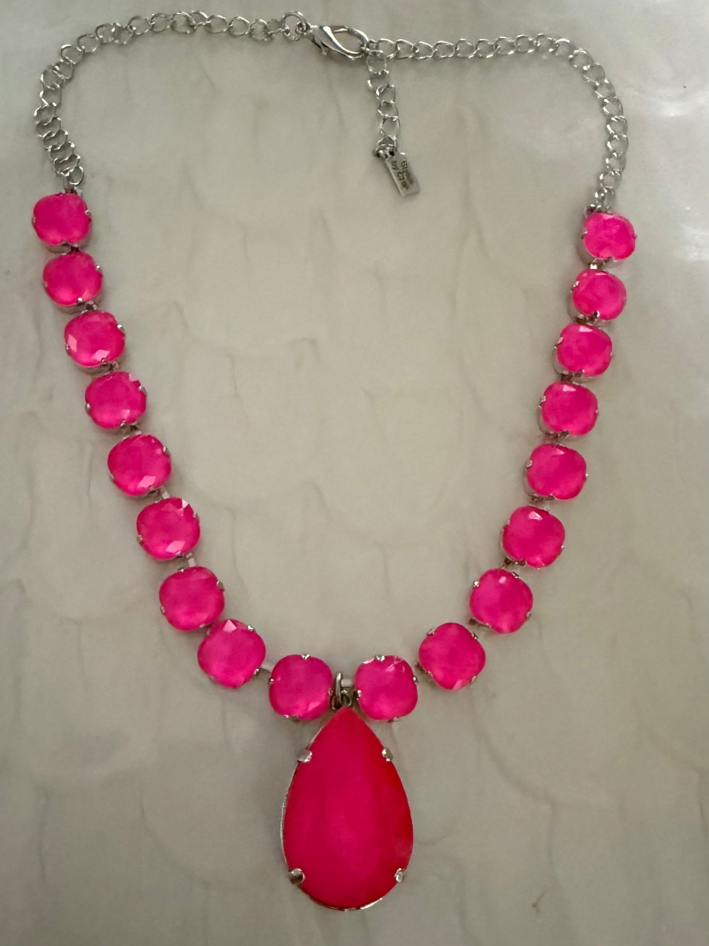 Neon Pink Necklace with Neon Pink Teardrop Pendant