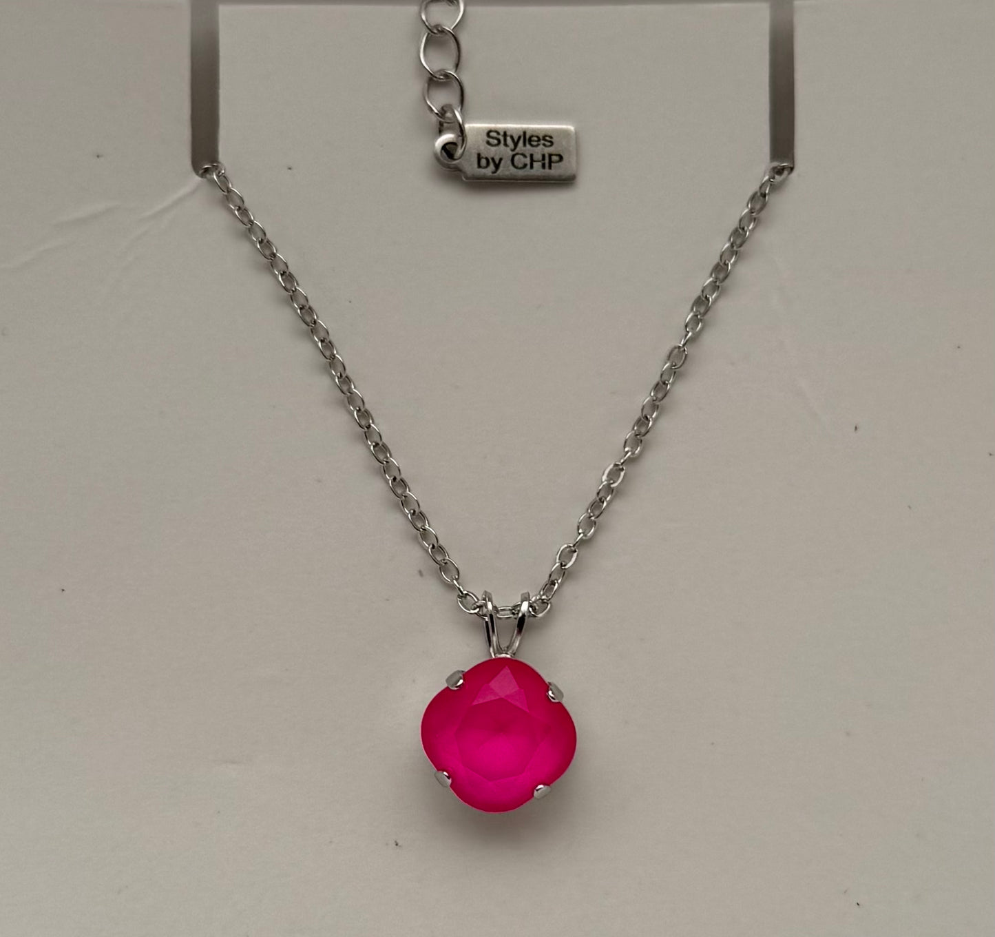 Neon Pink 1 Stone Square Necklace