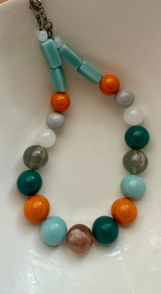 Vintage one of a kind Large Multi Colored beaded necklace