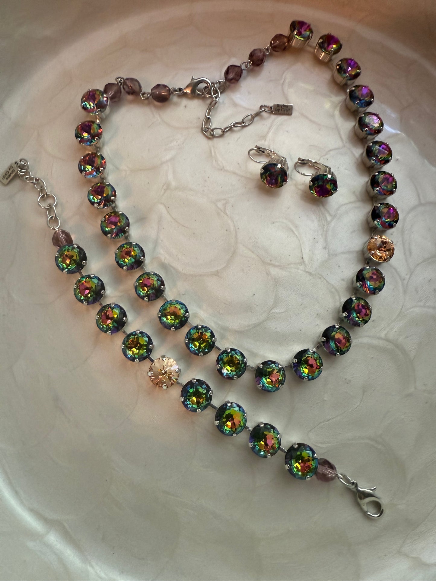 Handmade Necklace Set Volcano stones with Light Peach stone