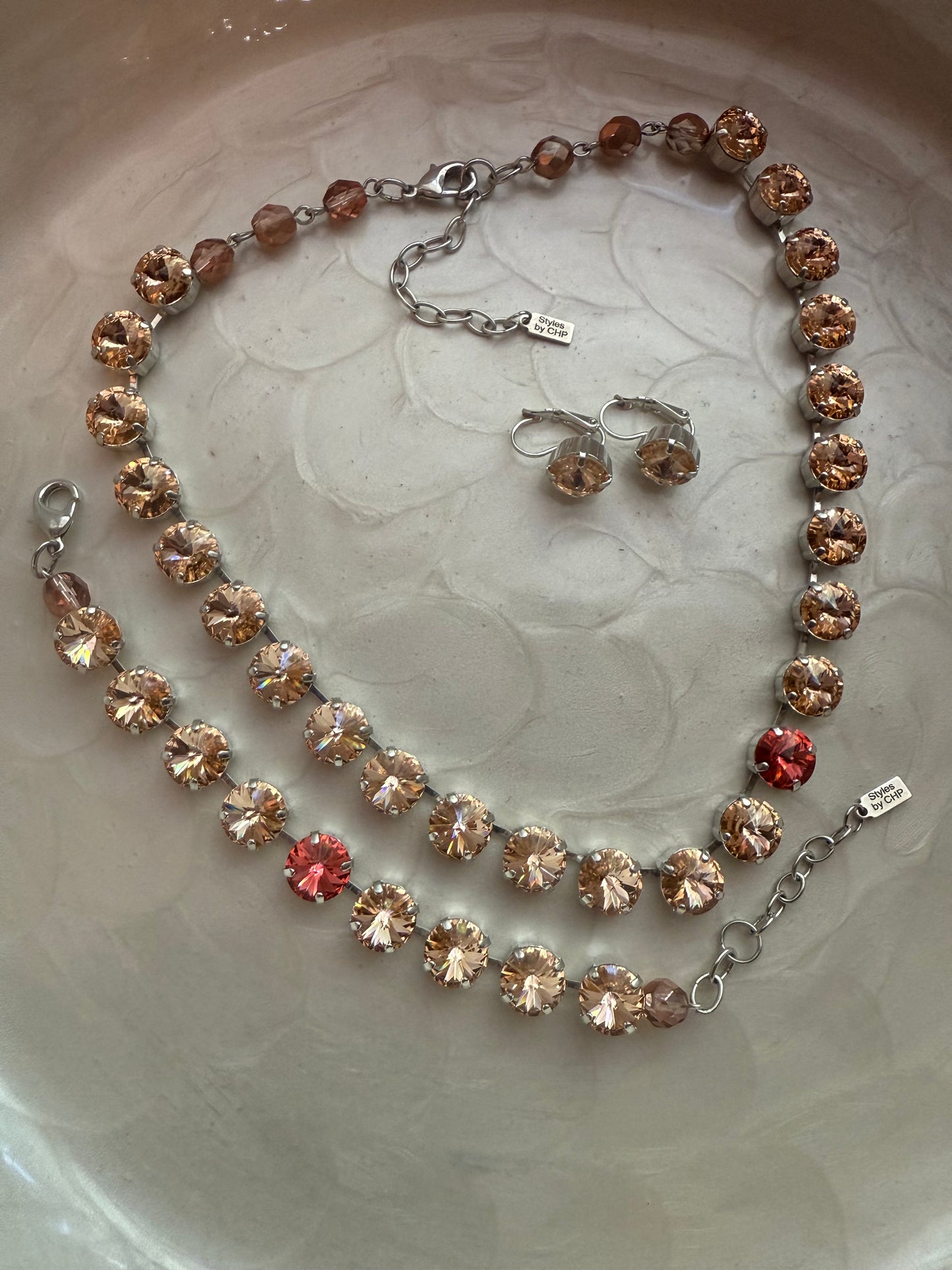 Handmade Necklace Set, Light Peach Stones With Padparadscha stone