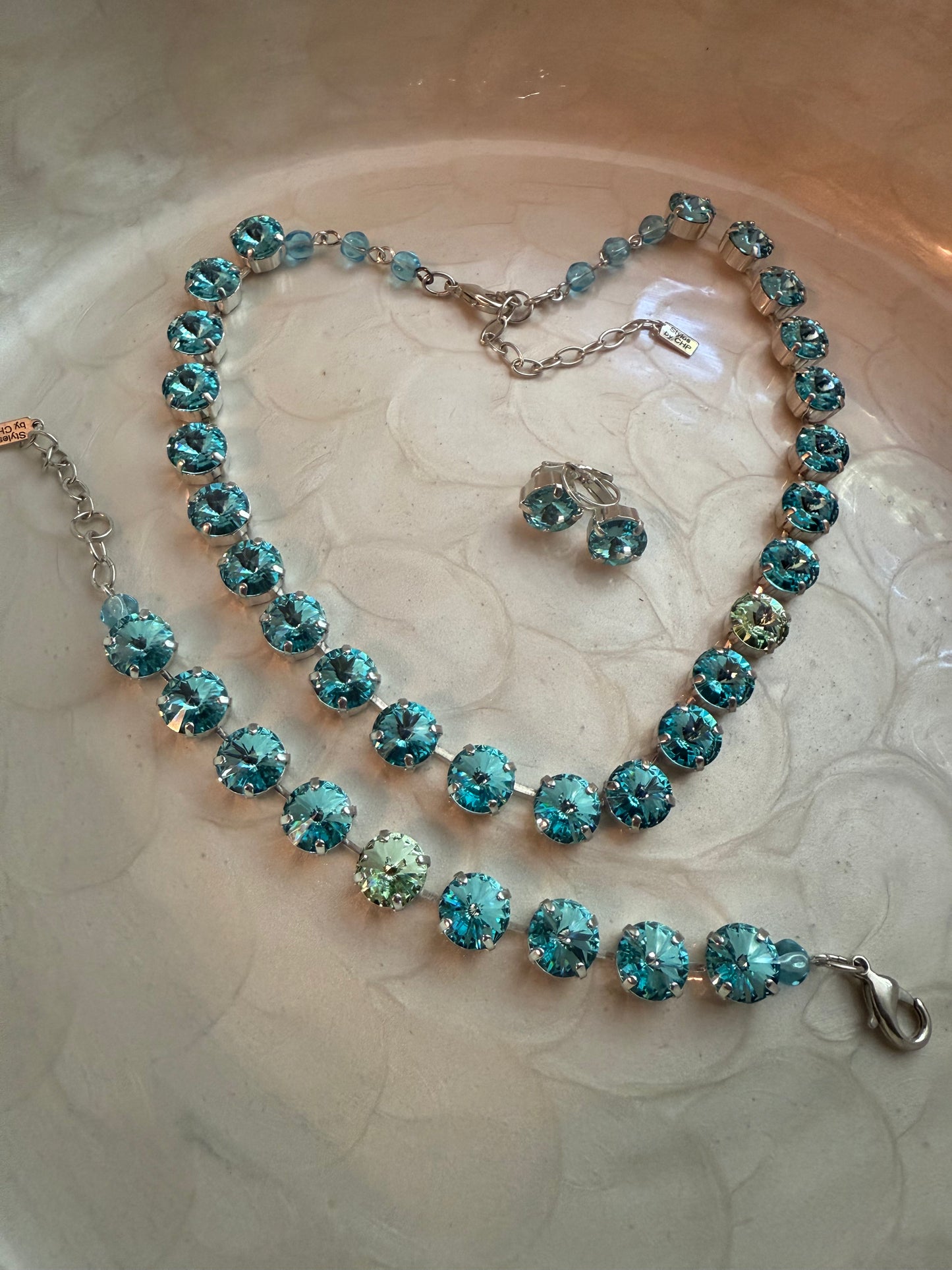 Handmade Necklace Set in Light Turquoise Stones with Chrysolite Stone