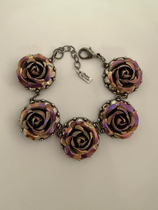 Volcano and Gold Color-Large Vintage Rose Bracelet